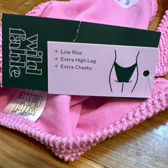 Wild Fable Womens XXS 00 Pink Ribbed Low Rise Cheeky High Leg Swim Bikini Bottom - Picture 9 of 9